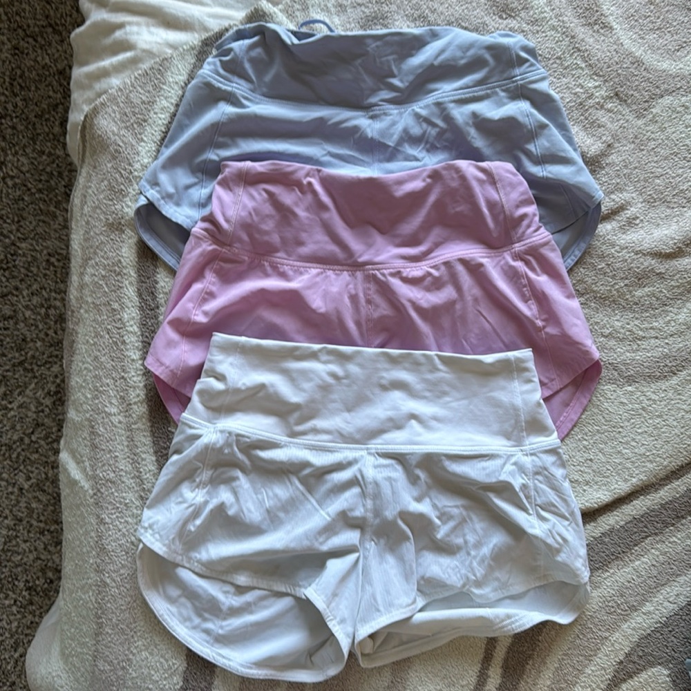 BUNDLE 3: Lululemon Speed Up High rise shorts (white, pink, light blue)